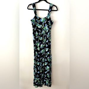 Mauby Maxi Dress In Black With Blue And Green Iris Floral Print Size XS